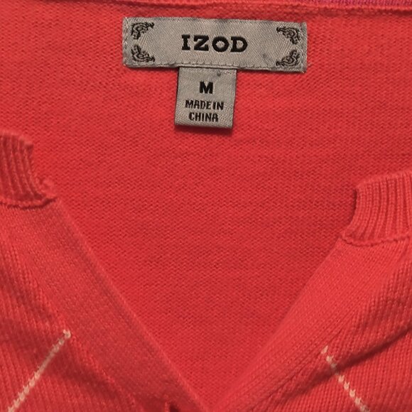 Izod Long Sleeve Button Down Pink Sweater Diamond Pattern 100% Cotton Size M - Picture 2 of 7